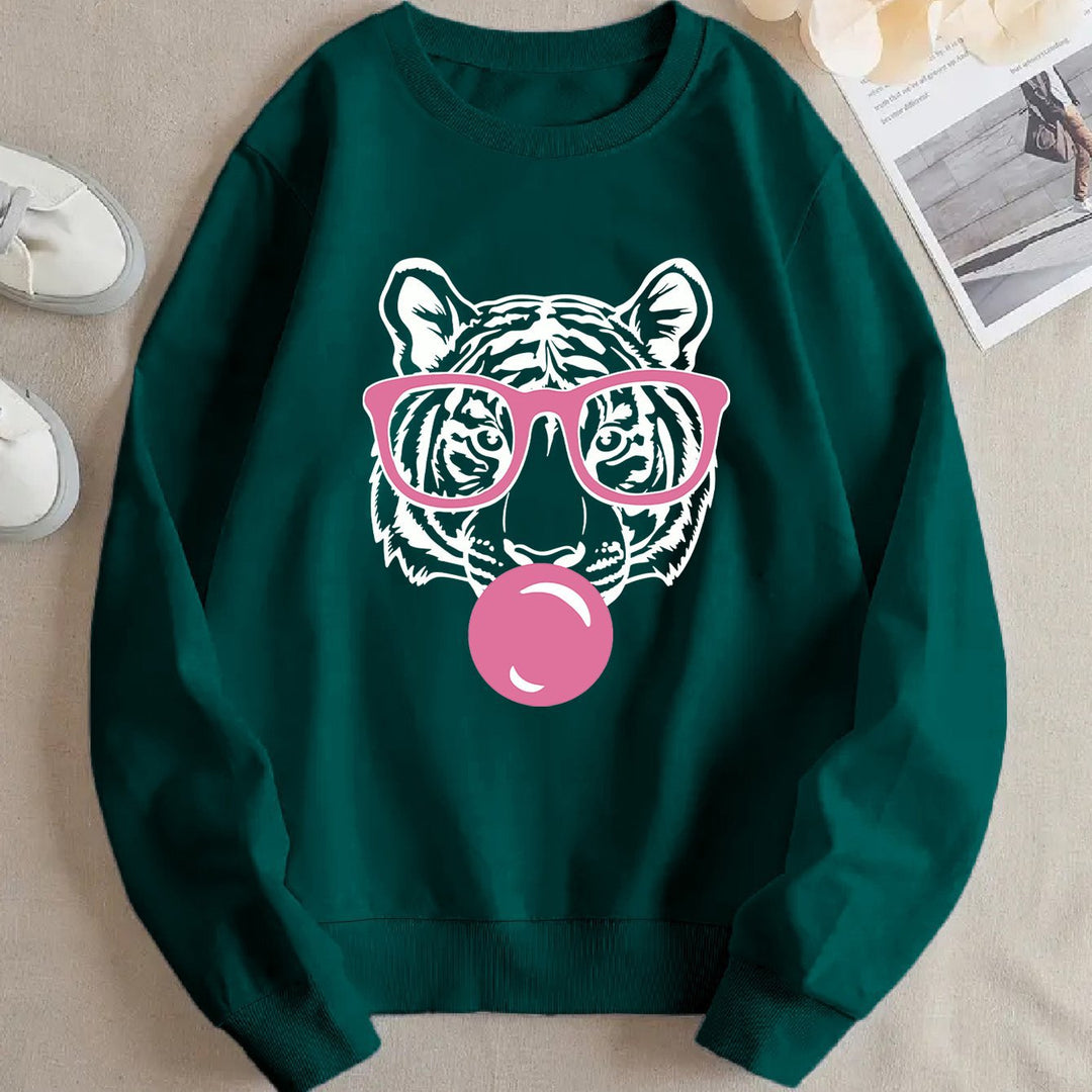 Kvinders sweatshirt med kreativ tiger design og afslappet snit Stilla