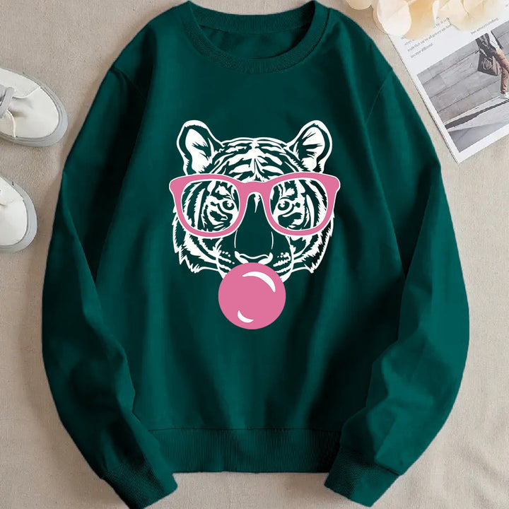 Kvinders sweatshirt med kreativ tiger design og afslappet snit Stilla