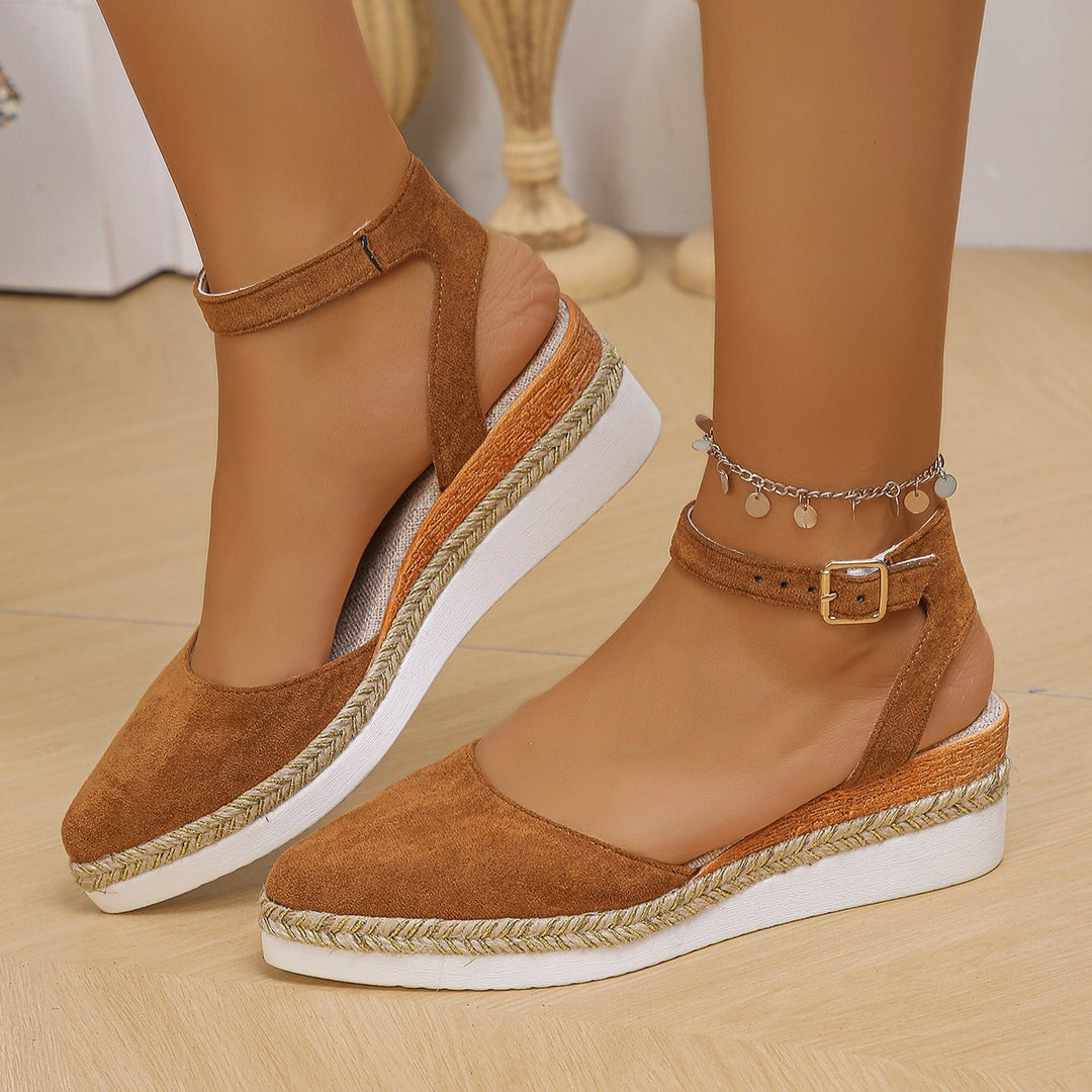 Dame nan lukkede fløjls-Espadrille med kileplatform, justerbart ankelbånd og flettet basisrand Skovae