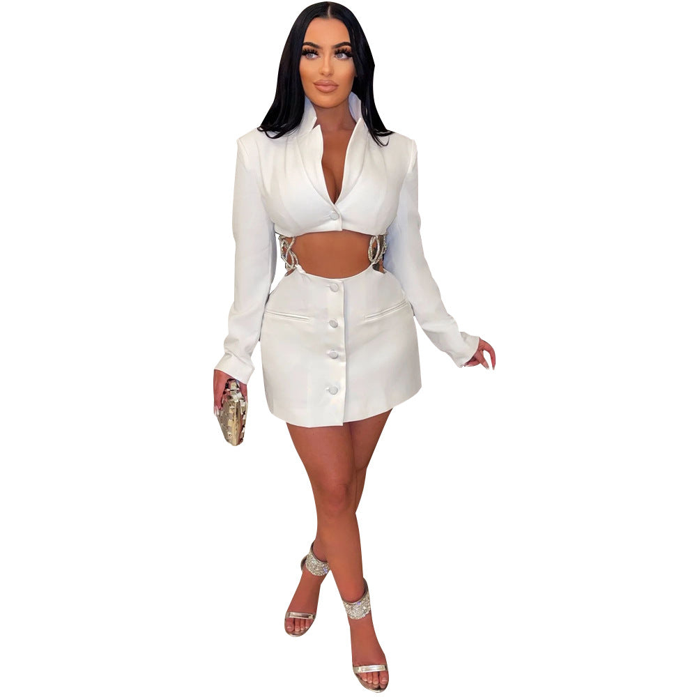 Dame Cropped Blazer-Jakke med figursyet Mini-Nederdel og taljeret Silhuet Stilla