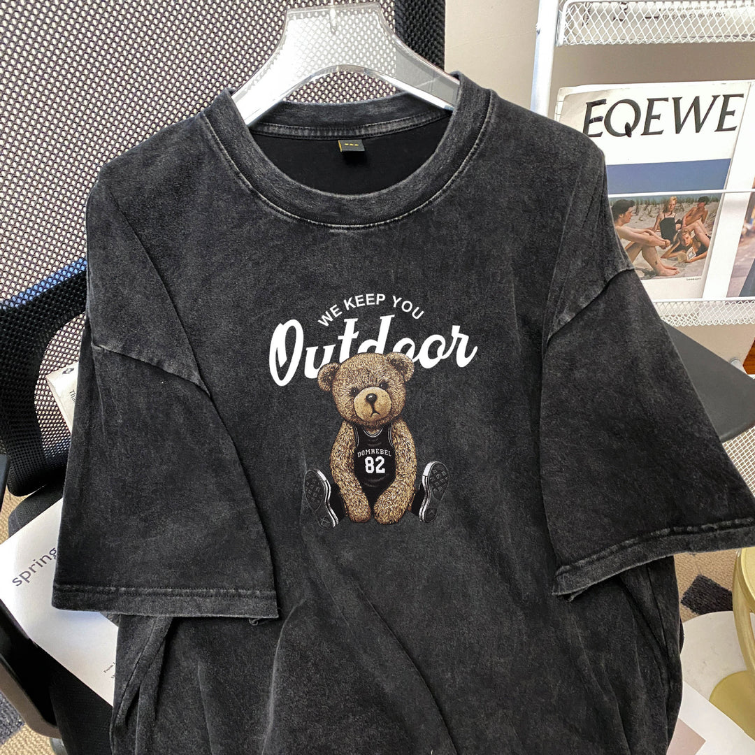 Dame T-shirt med kreativt teddy-motiv og afslappet oversized-snit Stilla