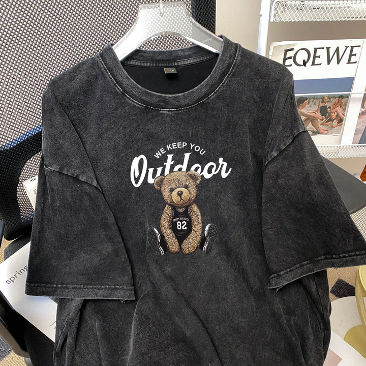 Dame T-shirt med kreativt teddy-motiv og afslappet oversized-snit Stilla