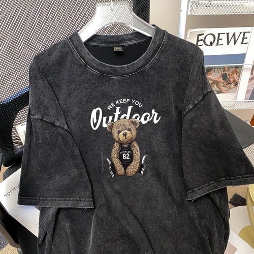 Dame T-shirt med kreativt teddy-motiv og afslappet oversized-snit Stilla