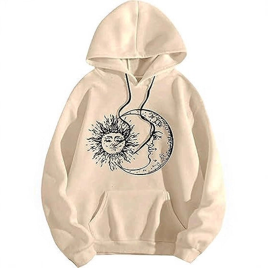 Kvinders hoodie med kunstnerisk sol-måne motiv Skovae