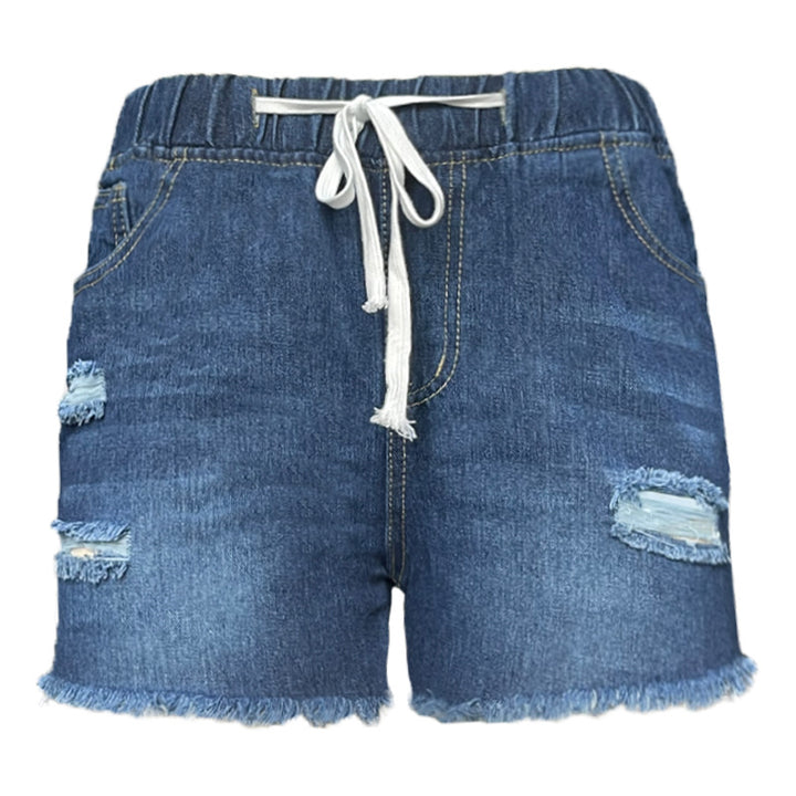 Dame Jeansshorts med elastisk talje og modische Used-effekter Stilla