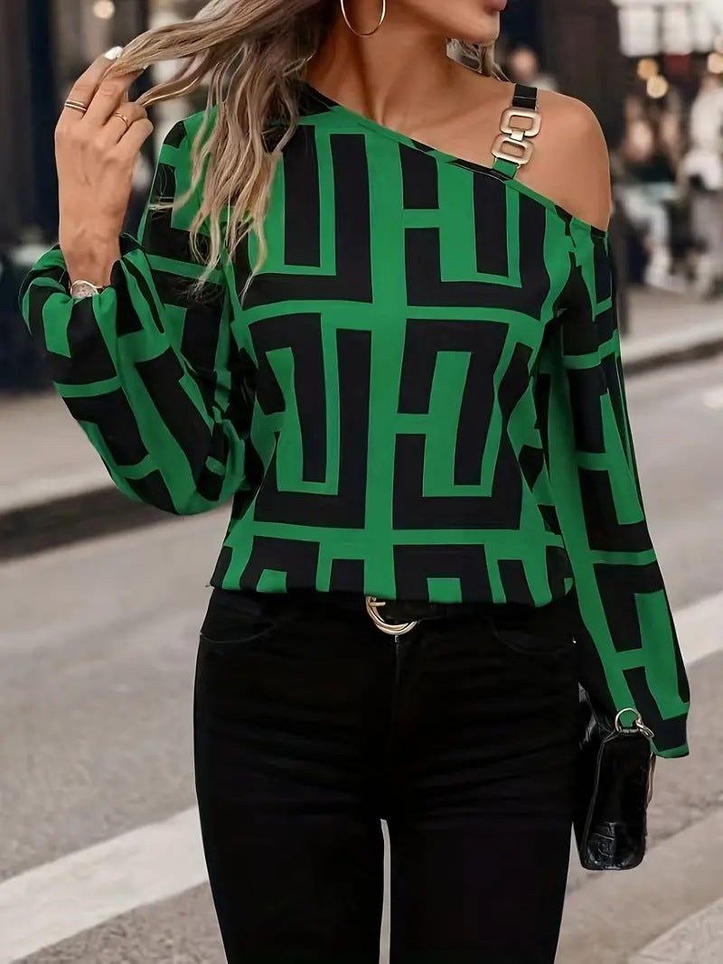 Dame Off-Shoulder Bluse med moderne geometriske mønstre Stilla