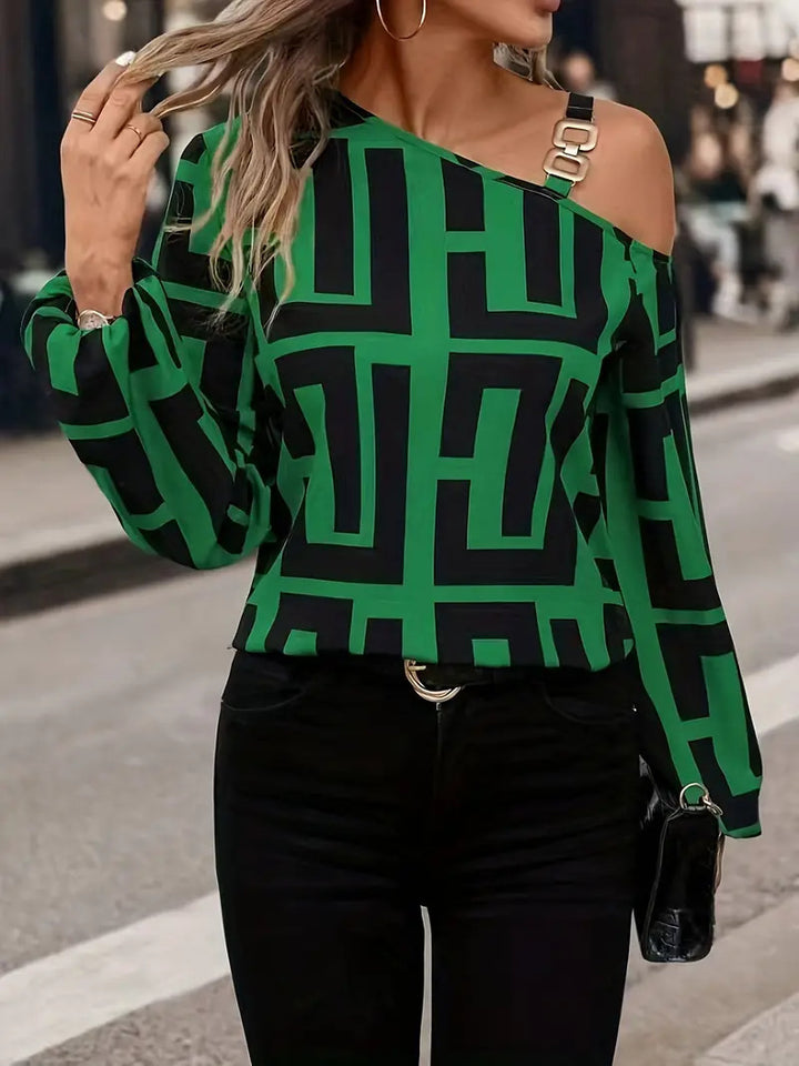Dame Off-Shoulder Bluse med moderne geometriske mønstre Stilla