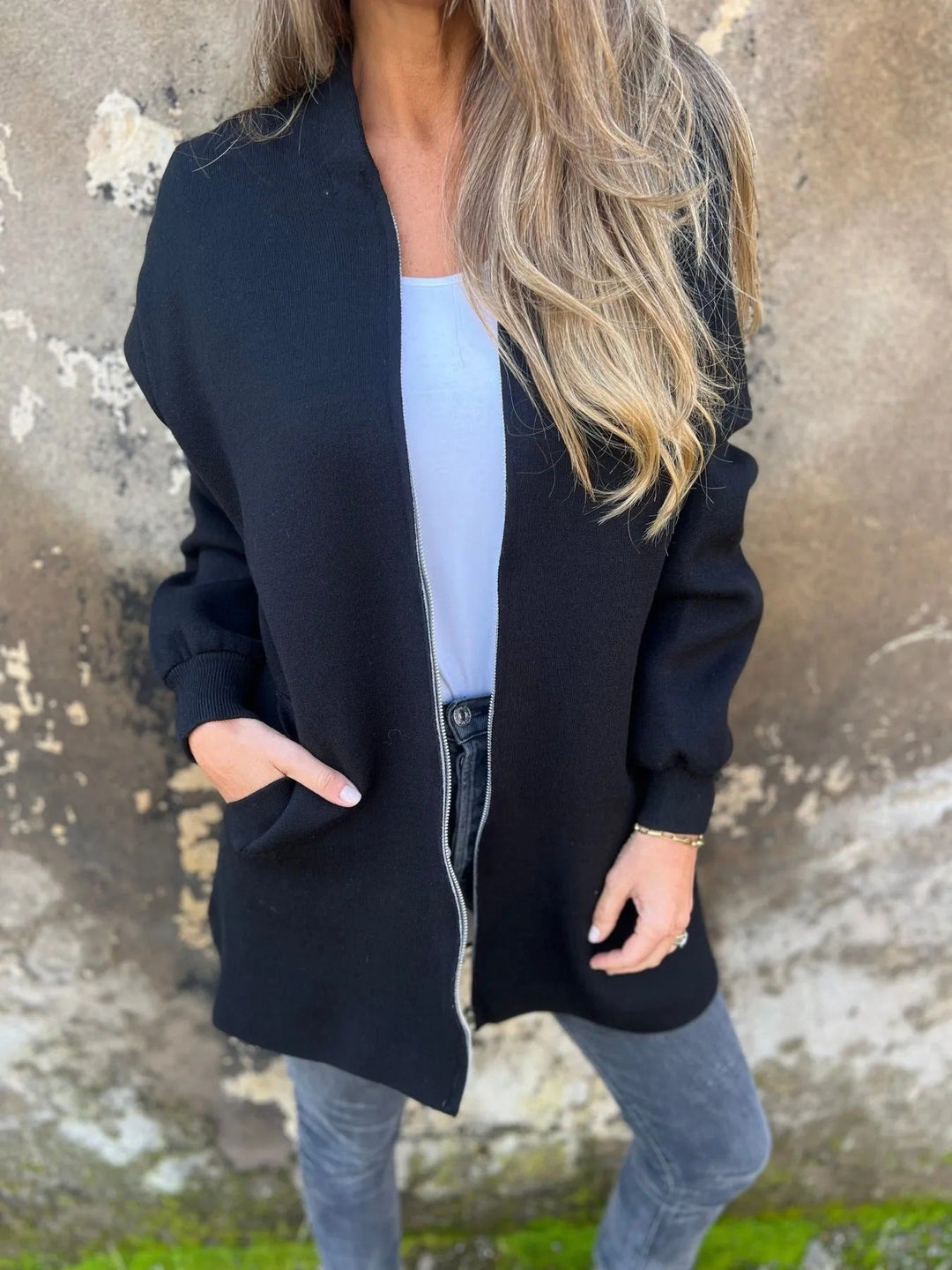Stilla | Hoodie Relaxed Fit Lynlås Mellemlang med Lommer