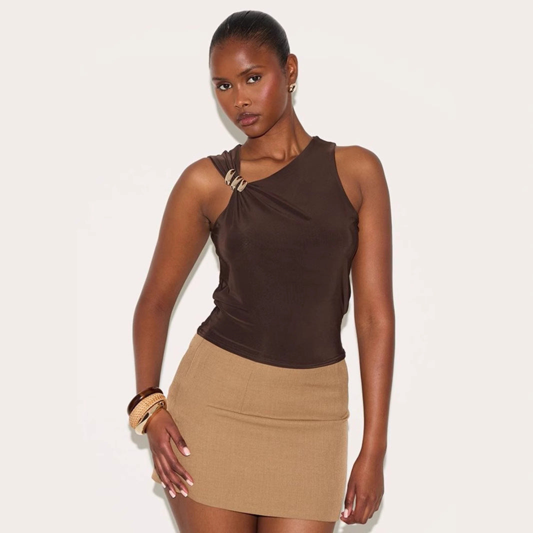 Dame Elegant Tanktop med dekorativt knudedetalje Skovae