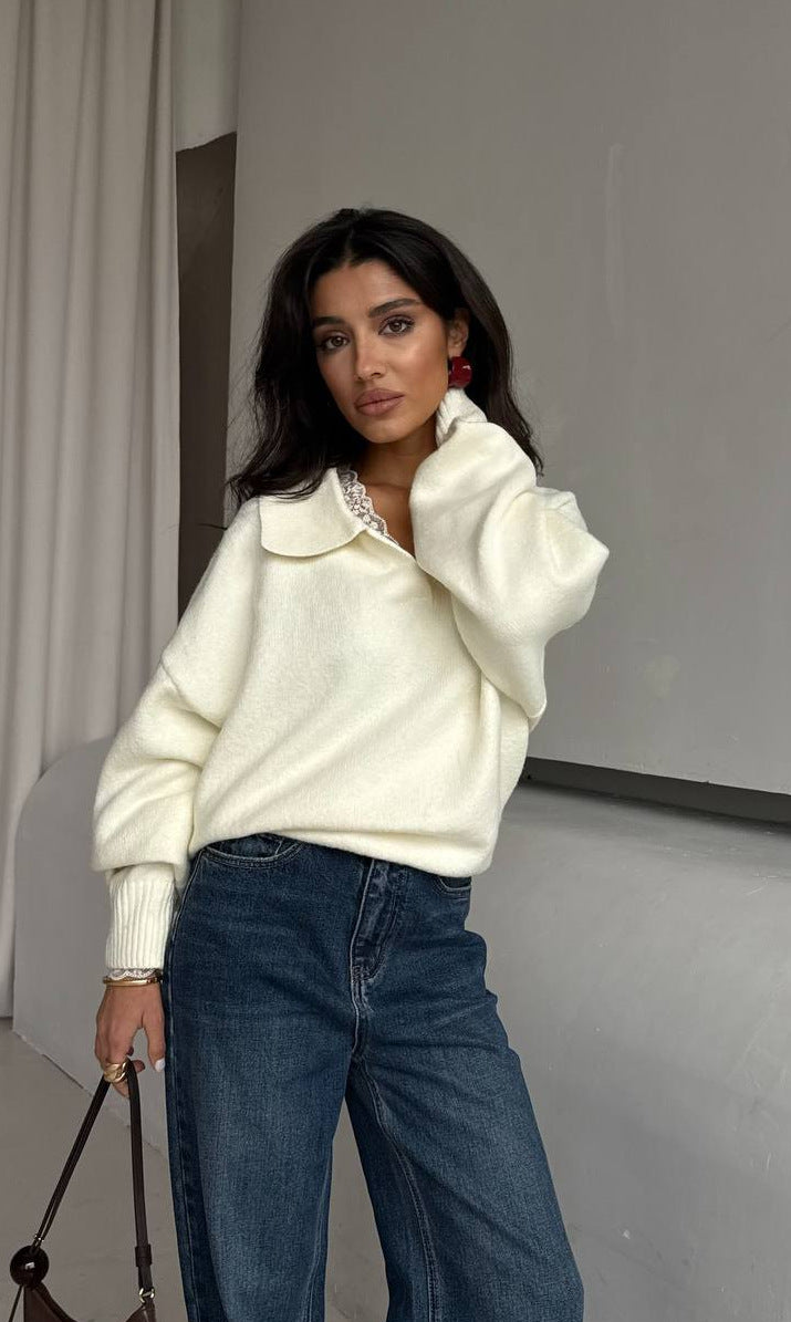Kvinders casual oversized sweater med krave Stilla