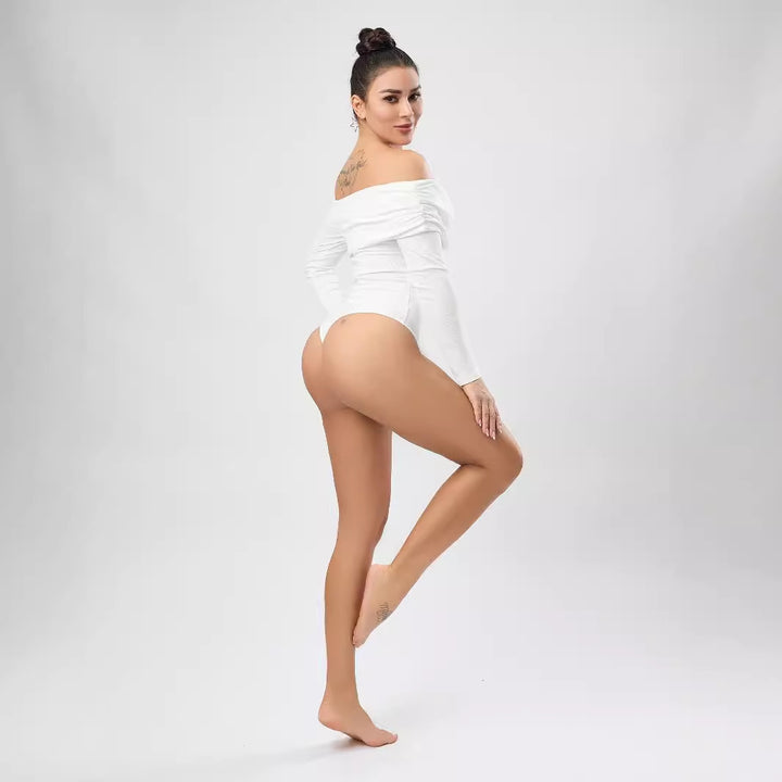 Damer Elegant Off-Shoulder Bodystocking med lange ærmer og rynkning Stilla