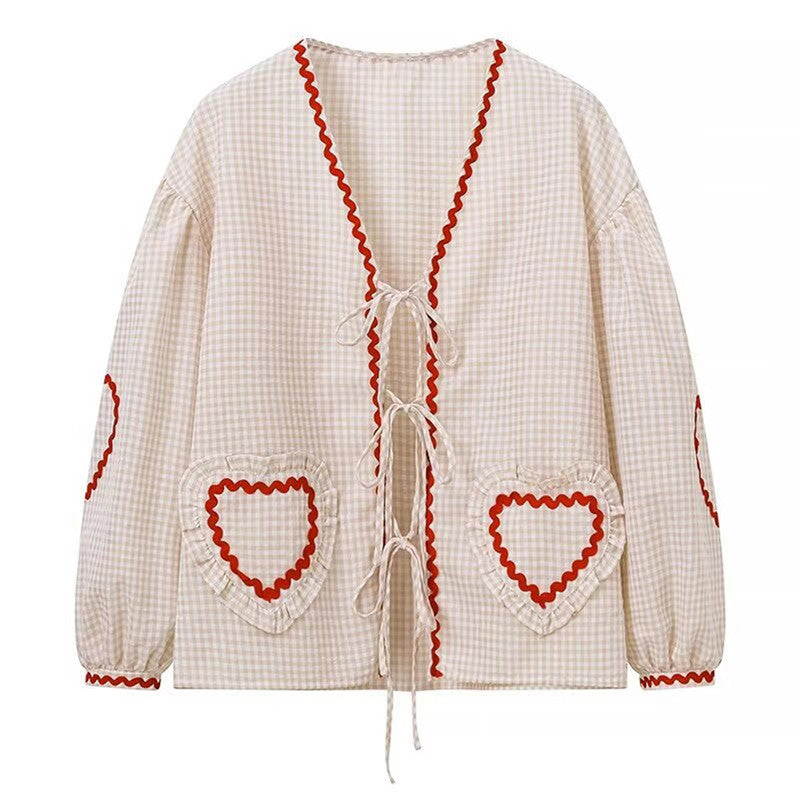 Dame Viskose Overdel med Hjerte-Applikationer og romantiske Volanger Stilla