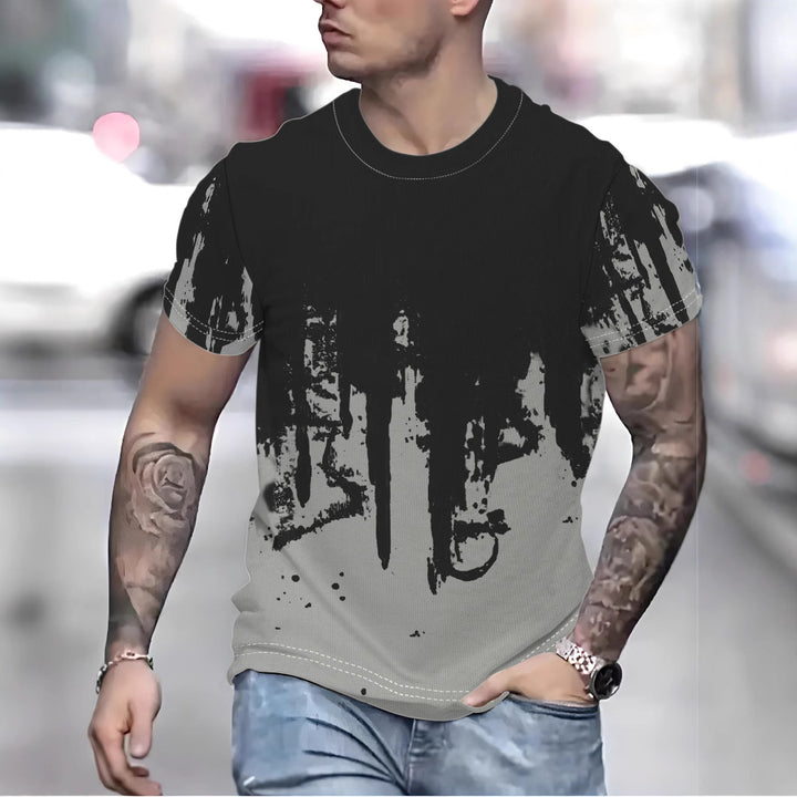 Herre T-shirt med kreativ farveovergang og unikt graffiti-design Stilla