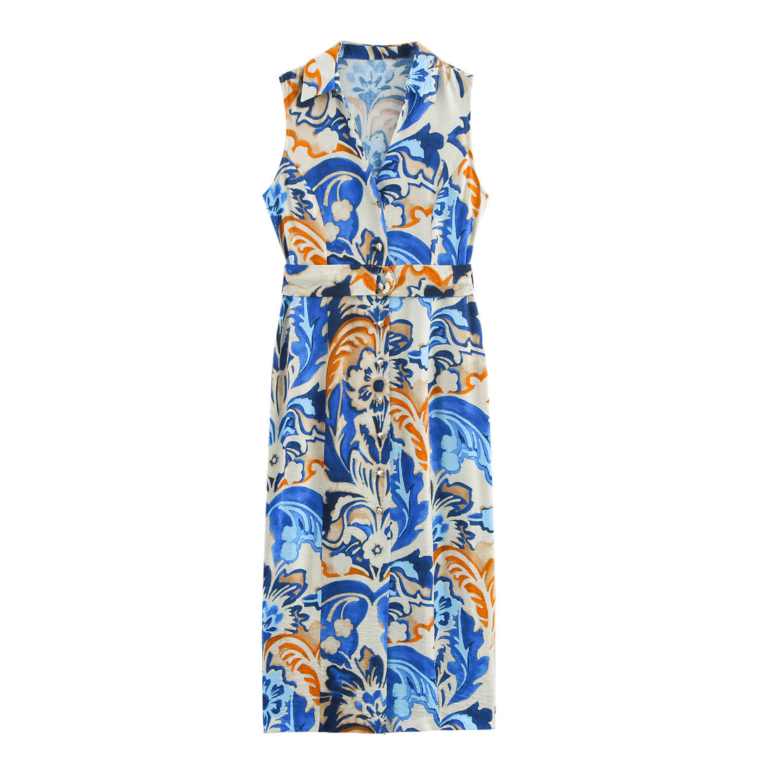 Femme Floral Print Midi Kjole med Bælte Stilla
