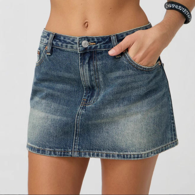Dame Denim Minirok i vintage-inspireret look med slidte accenter Stilla