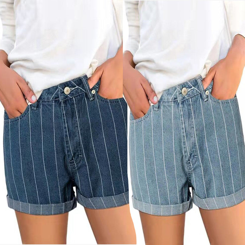Dame Regular Fit Jeans-Shorts med modestribe mønster Stilla