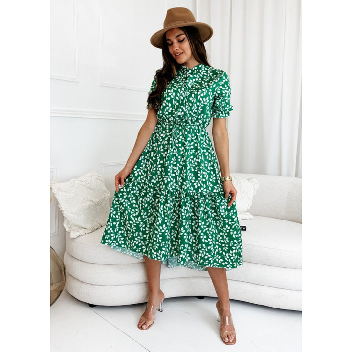 Dame Floral Print Høj-Lav Midi Kjole Stilla