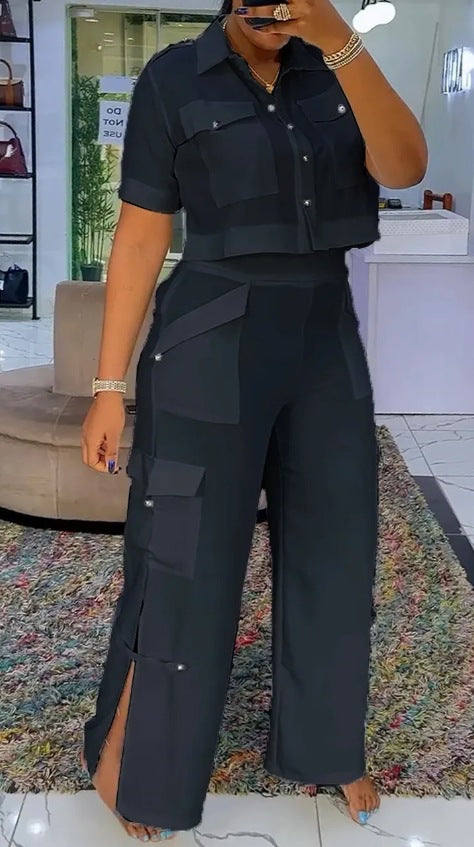 Kvinders stilfulde crop top og cargo bukser sæt Stilla