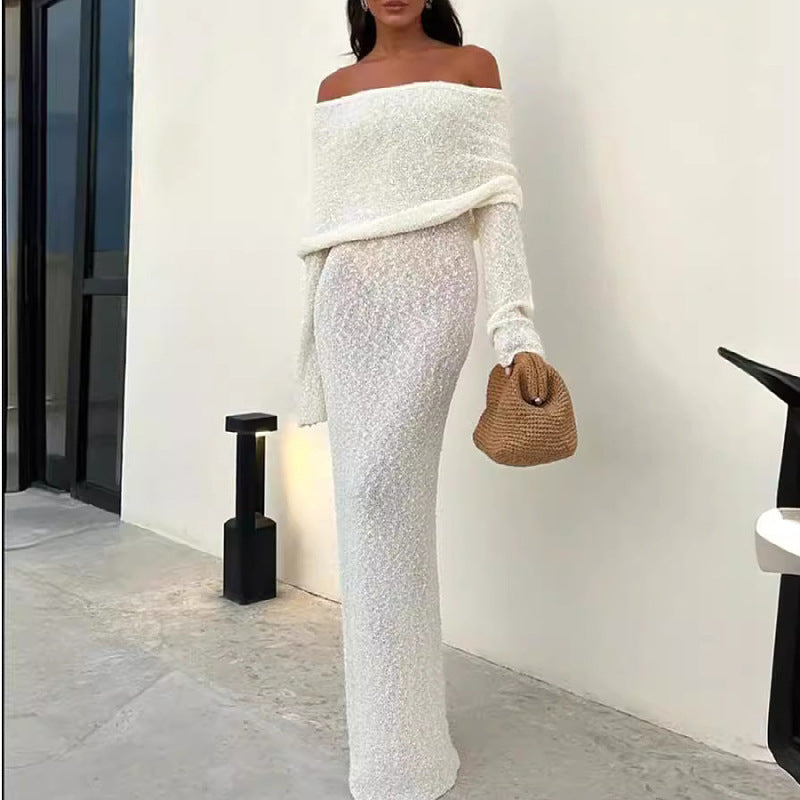Dame Off-Shoulder Maxikjole med struktureret forarbejdning Stilla