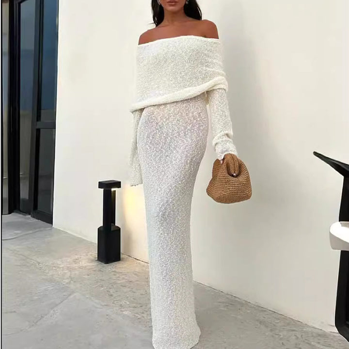 Dame Off-Shoulder Maxikjole med struktureret forarbejdning Stilla