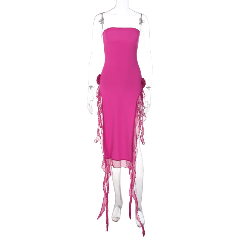 Dame langærmet kjole med transparente flæsedetaljer og elegant design Stilla