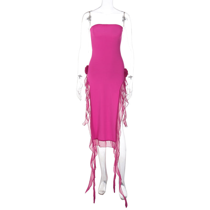 Dame langærmet kjole med transparente flæsedetaljer og elegant design Stilla