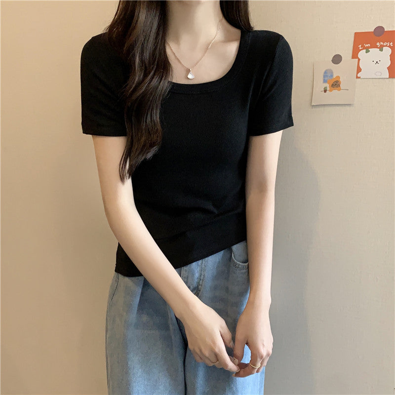 Femme Korte Ærmer-Ribb Top Casual Stilla