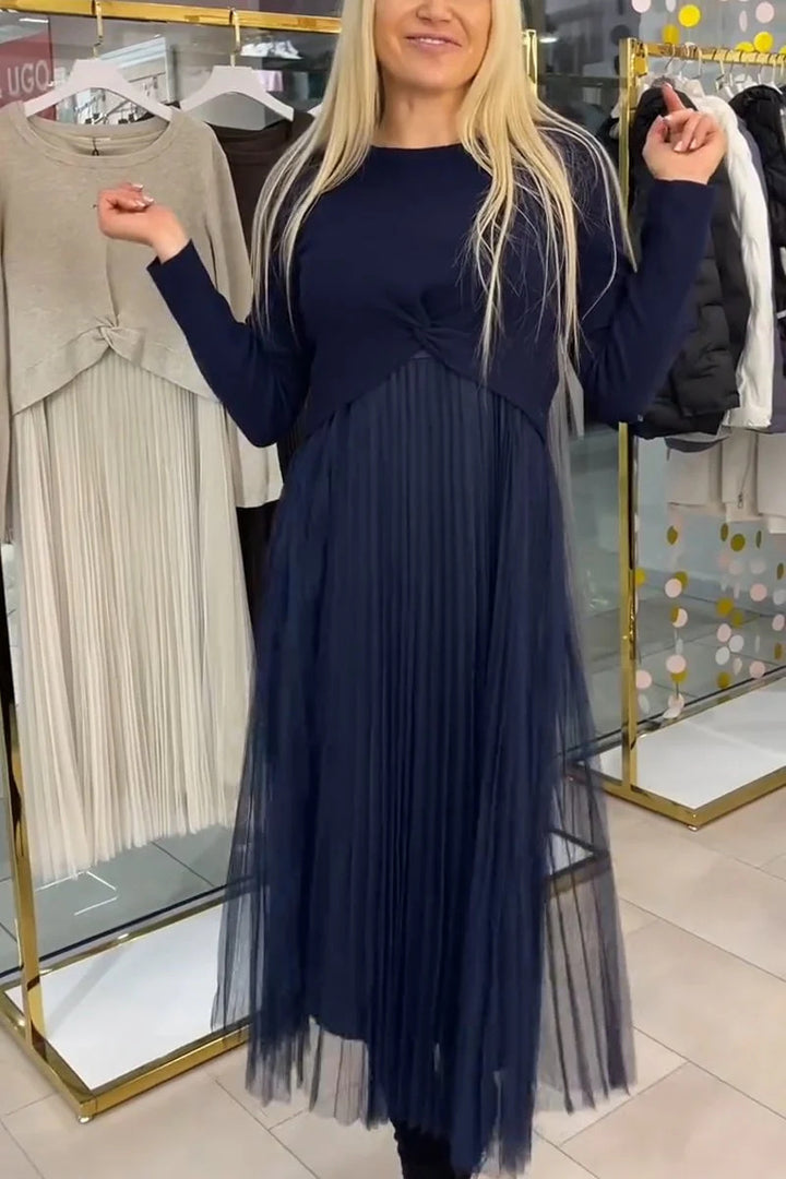 Dame Plisseret Midikjole med elegant Knotedesign Stilla