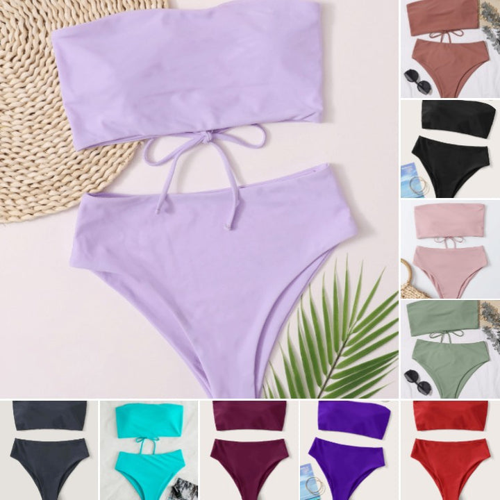 Dame bikini-sæt med bandeau-top og højtaljede bukser Stilla