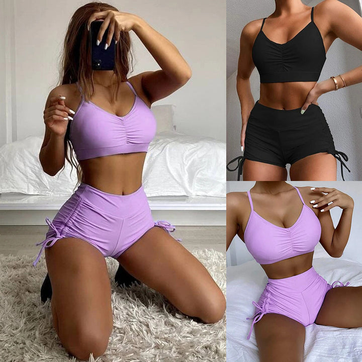 Femme Højskåret Bikini top og Shorts sæt med justerbare snore Stilla