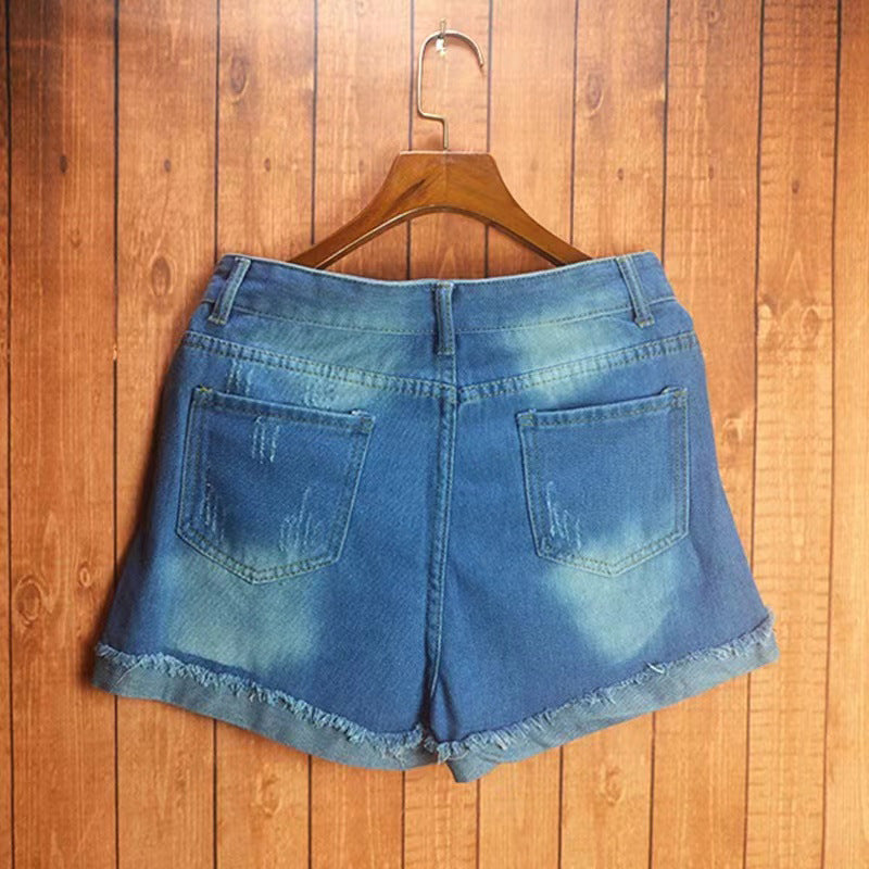 Dame Modische Destroyed Shorts med patriotisk motiv Stilla