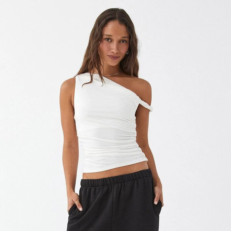 Dame asymmetrisk rynket top Stilla