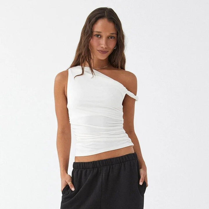 Dame asymmetrisk rynket top Stilla