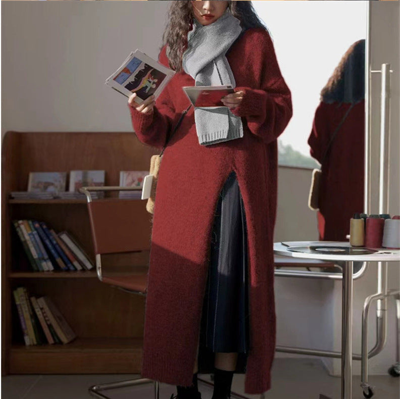 Kvinder Lang Striktrøje med Løs Pasform og Sideskår Stilla