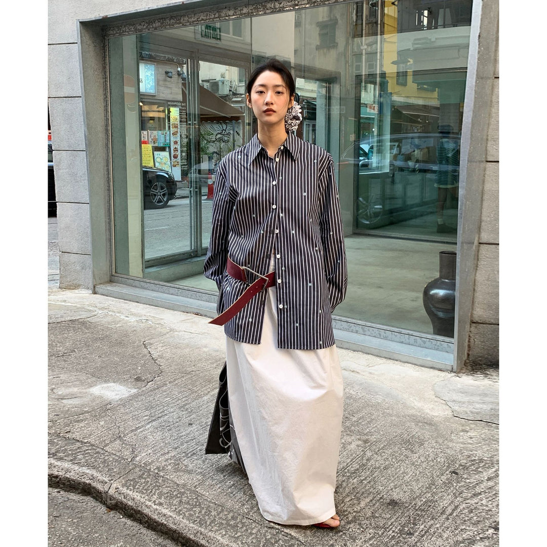 Dame Oversized Skjorte med fine striber og dekorative accenter Stilla