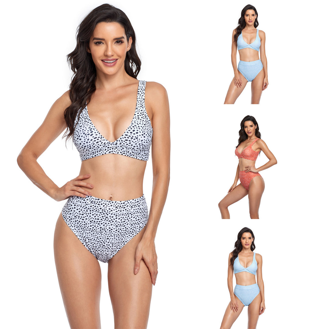 Dame Højskåret Bikini-Sæt med fashionable Prikkede Mønster og figurformende Snit Stilla