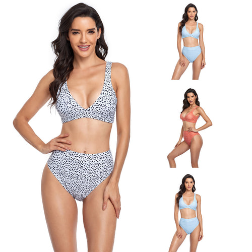 Dame Højskåret Bikini-Sæt med fashionable Prikkede Mønster og figurformende Snit Stilla