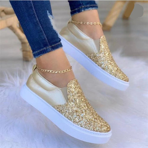 Dame Glitrende Slip-On Sneakers med elastiske indsatser og moderigtigt design Stilla