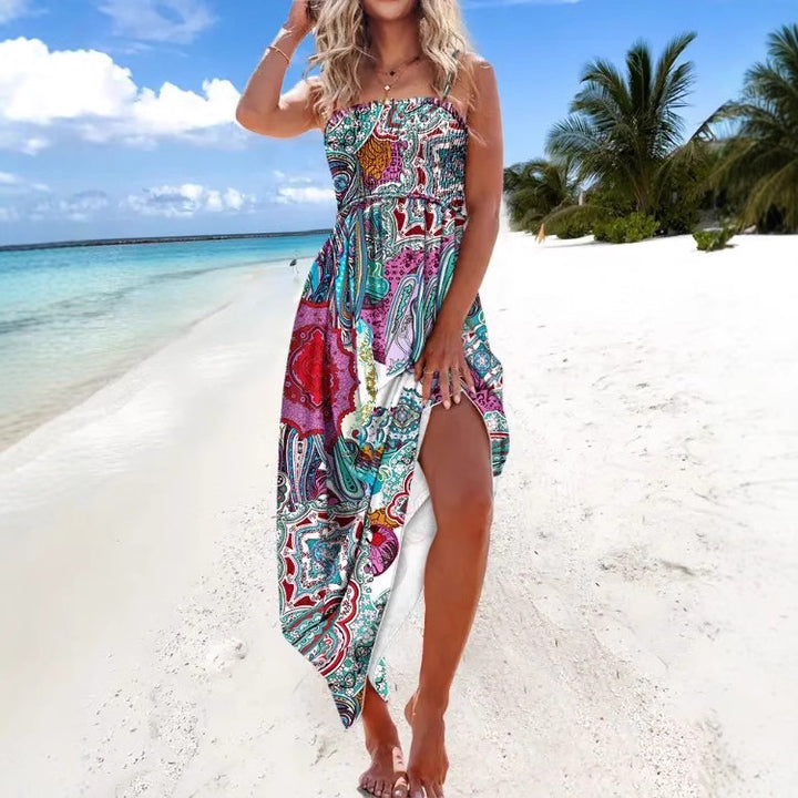 Dame Boho Maxi Kjole med justerbare stropper Stilla