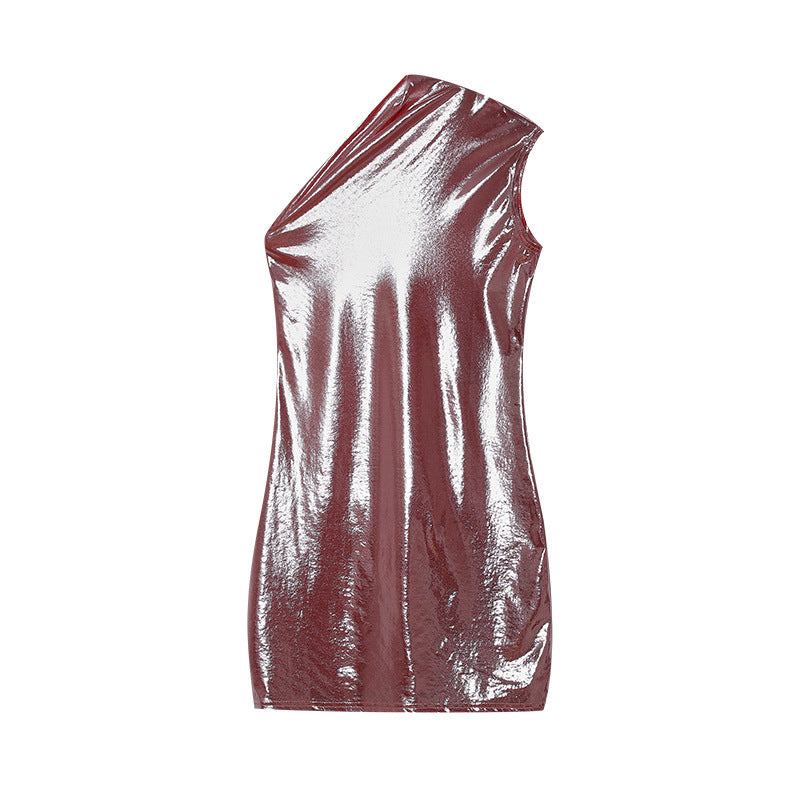 Dame Metallic asymmetrisk Shift-kjole Stilla