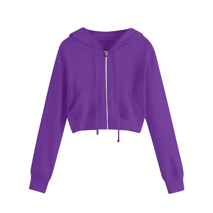 Kvinder cropped hoodie jakke med lynlås og kængurulomme Skovae