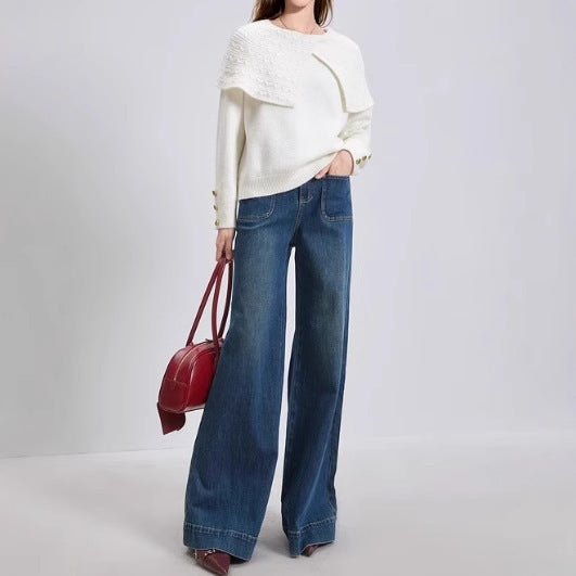 Kvinders sweater med unik krave og afslappet design Stilla