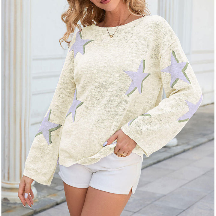 Kvindernes strikkede sweater med stjernedesign Stilla