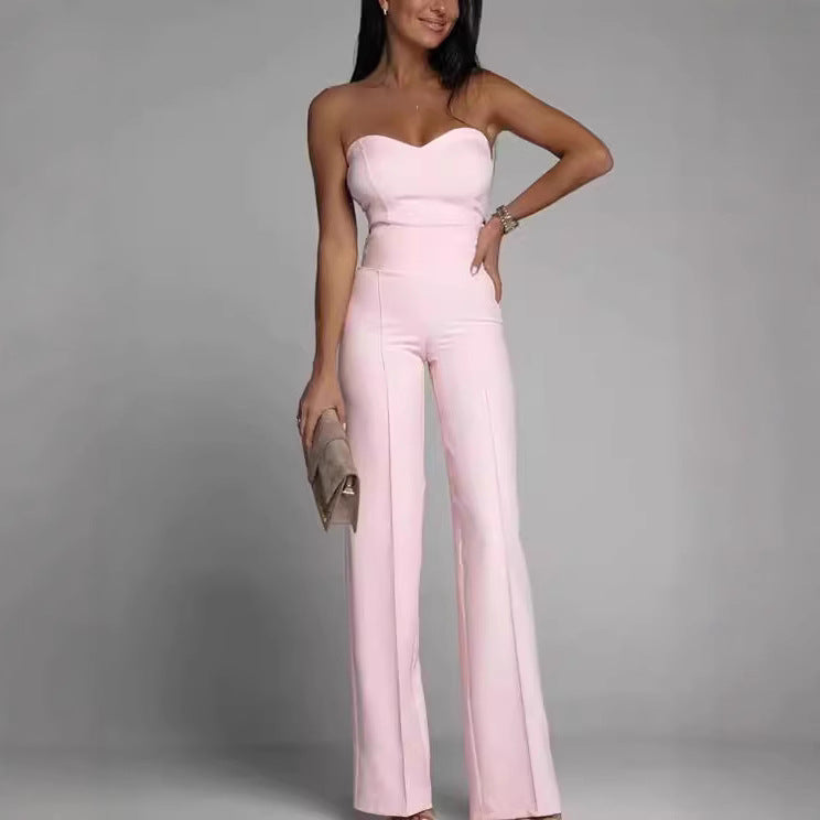 Dame off-shoulder jumpsuit med elegant hjerteudskæring og bred ben stil