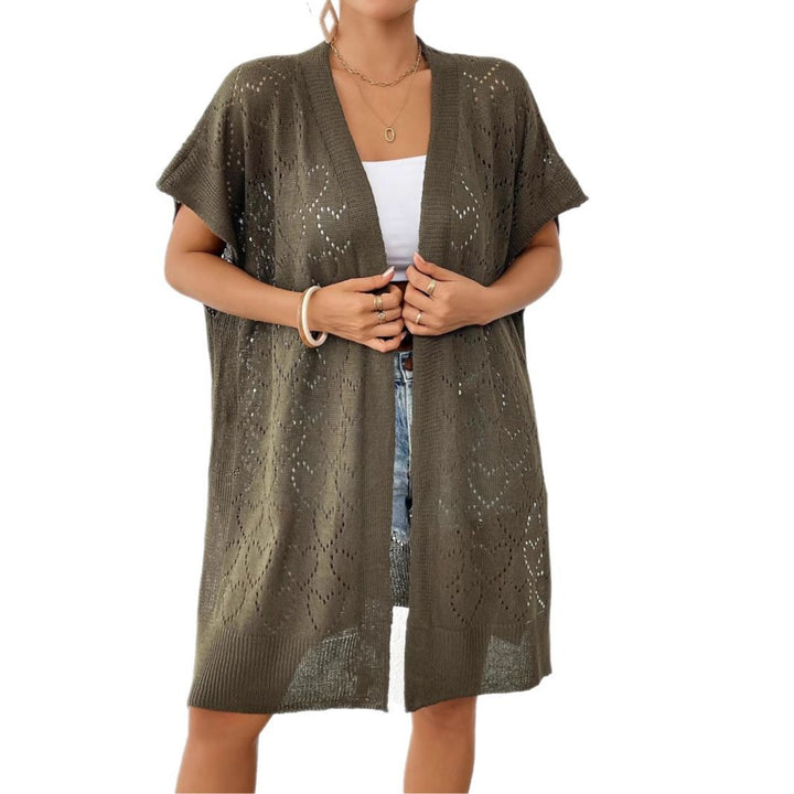 Dame luftig strik-kimono med filigranmønster Stilla