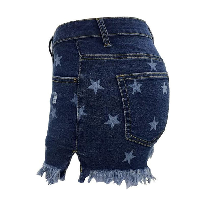 Dame Mode Denim-Shorts med stjernedesign og frynsede kanter Stilla