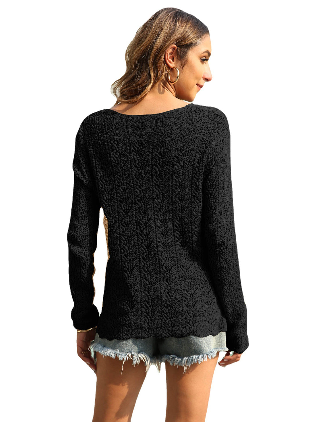 Femme Åben-Strik-Spids Pullover Stilla