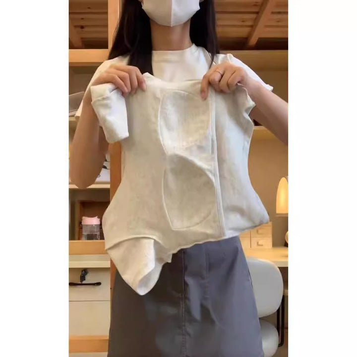 Femme Stilfuld Kortærmet T-Shirt med V-udskæring og Snøre Detalje Stilla
