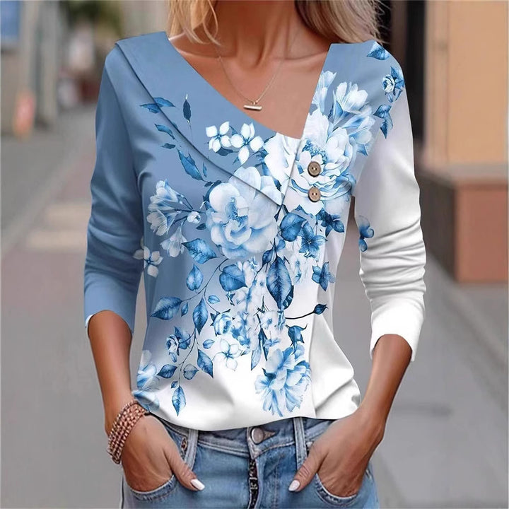Dame Bluse skjorte med floral applikation og moderne knapdetaljer Stilla