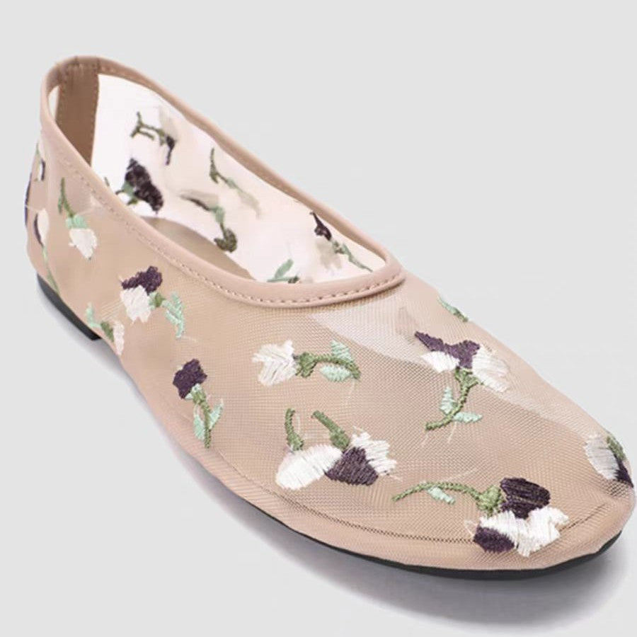 Damer Ballerinas med filigran Floralbroderi Stilla